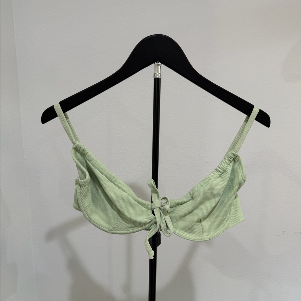 Tularosa Light Sage Ribbed Tie-Front Bikini Top
